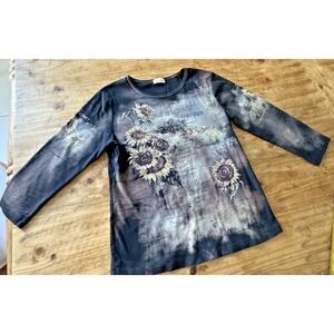 Cactus Top Women Medium Y2K Black Sunflower Garden AOP 100% Cotton